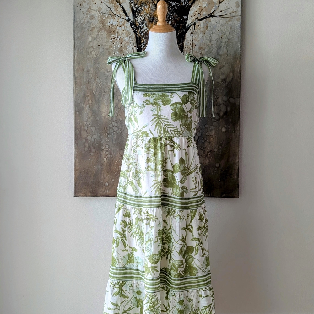 Sweet Wanderer Green and White Floral Midi Dress